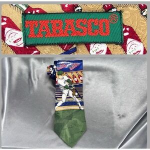 Vintage Tabasco Baseball Silk Tie Batter Hitter‎ Multicolor Classic Necktie USA
